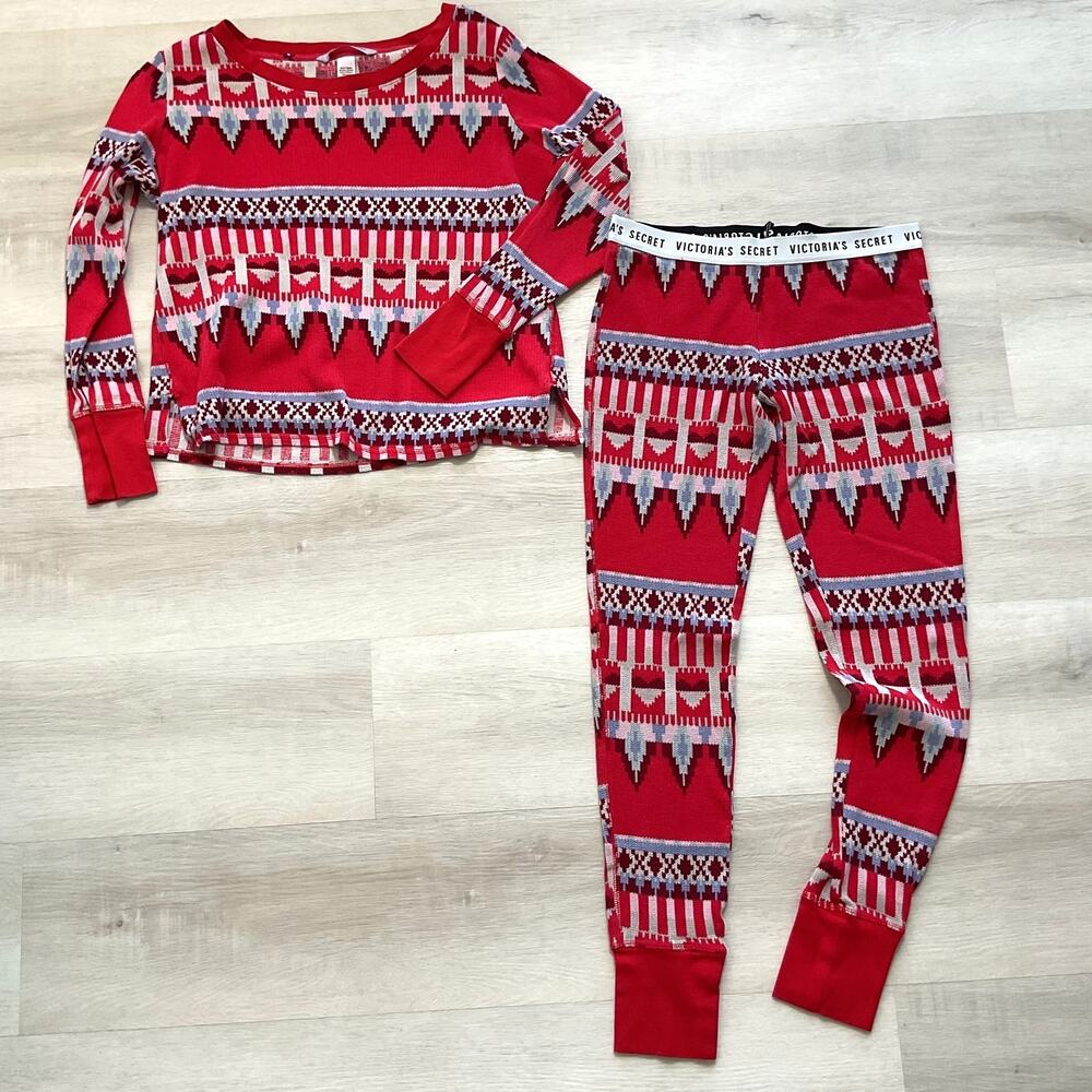 Victoria Secret Fireside Thermal Fair Isle Pajamas Med Top and XS Bottom